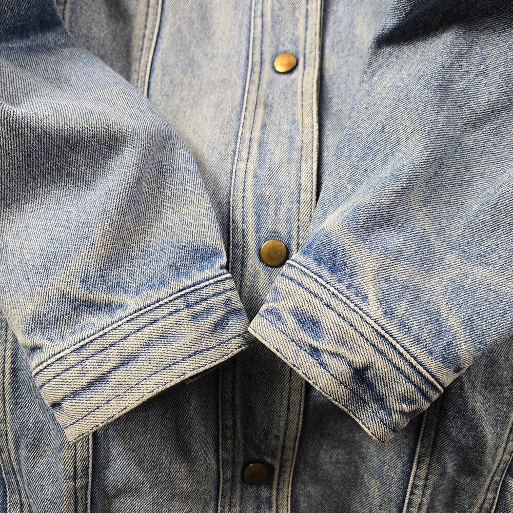 Vintage Learsi 90's Denim Jacket Fringe Yoke Arms 100% Cotton Faded size Small - Picture 14 of 15